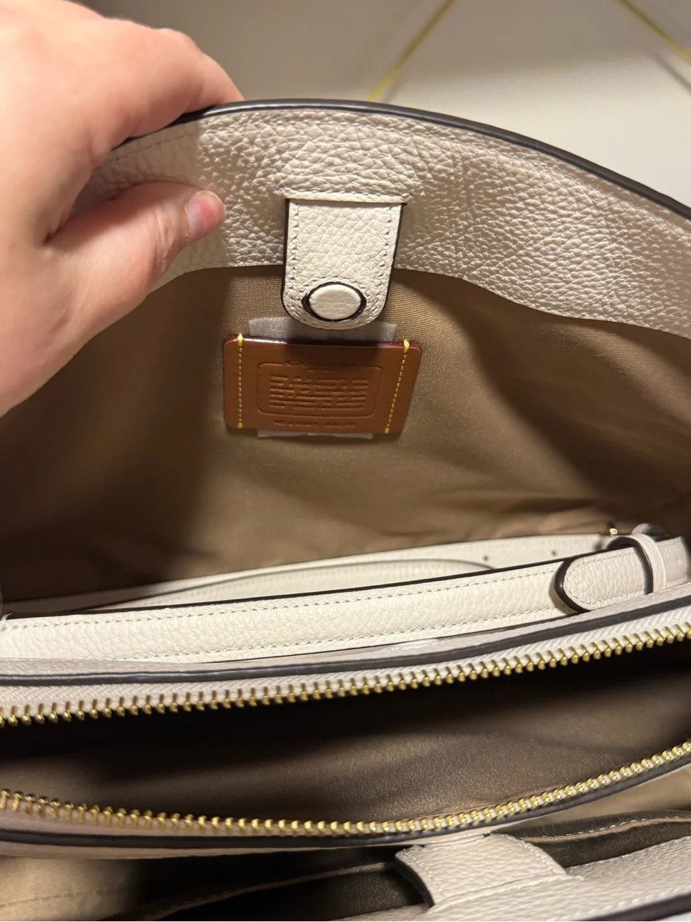 Coach Pebbled Leather Dome Satchel in Blush Cream